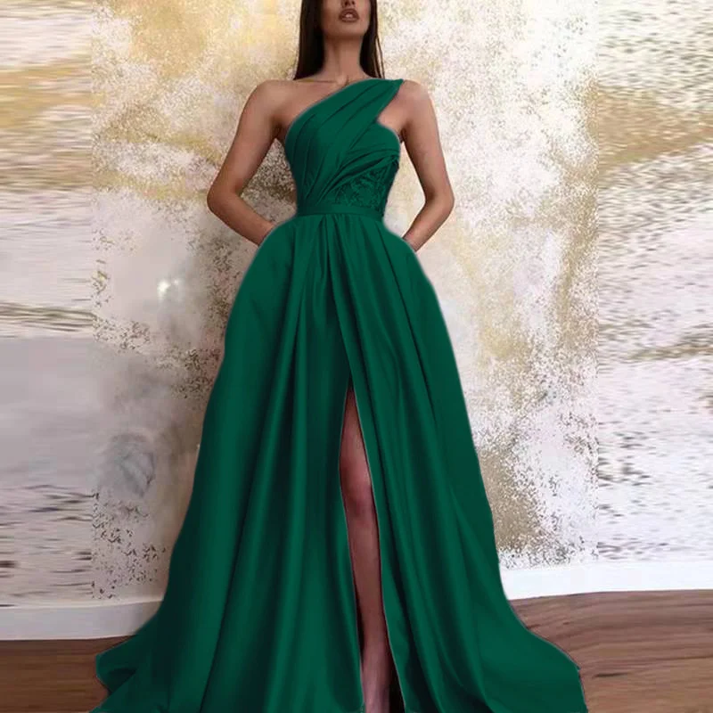 Uveng Uveng 2025 New Sexy Open Fork And Slanted Shoulder Dress Dress Dress Evening Dress Woman