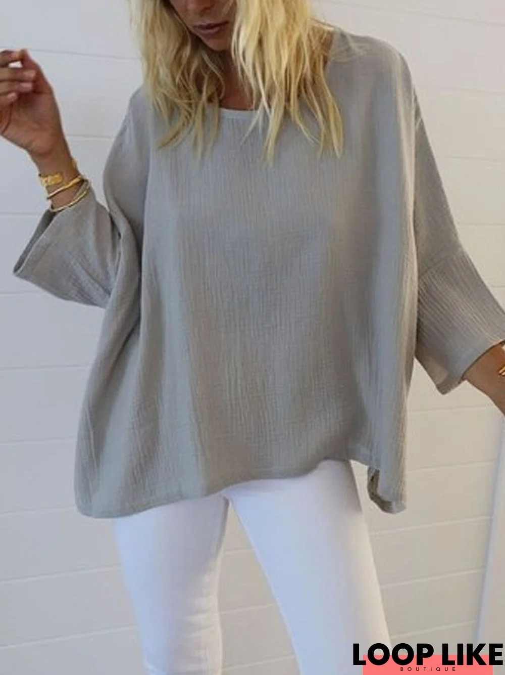 Casual 3/4 Sleeve Round Neck Tunic Top