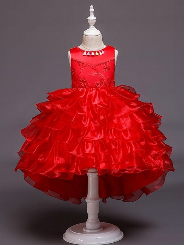 Beautiful Ball Gown Asymmetrical Sleeveless Jewel Neck Flower Girl Dresses with Tulle Bow and Pattern Print
