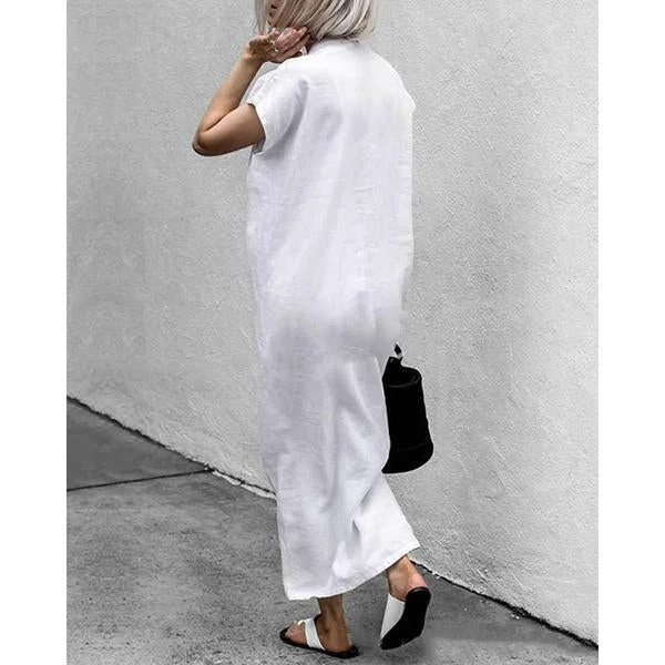 Solid V-Neck Split With Belt Plus Size Dress