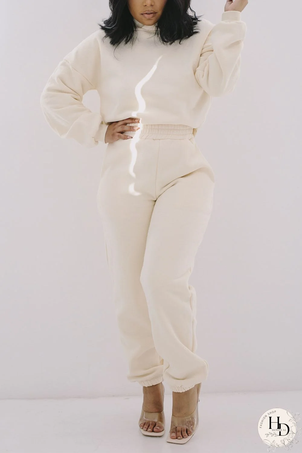 White Fashion Casual Solid Basic Hooded Collar Long Sleeve Two Pieces