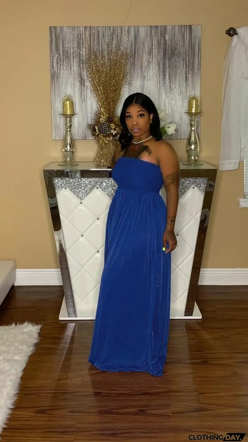 Plus Size Solid Off Shoulder Strapless Wide Leg Jumpsuit