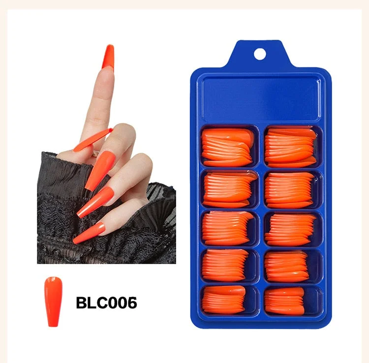 100pcs/set 10 Sizes Full Cover False Nail Tips Ballerina Coffin Fake Nails Square Stiletto French Acrylic Press On Nails-Nail Inspo
