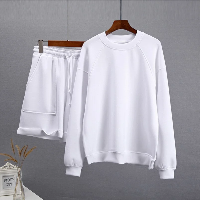 Blessyuki Summer Soft Cotton Sets Women Loose Casual 2 Pieces Long Sleeve Sweatshirt &amp; High Waist Pants Solid Outfits Tracksuit