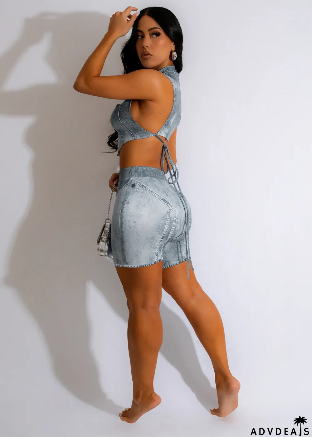 Plus Size Solid Color Patchwork Two Piece Shorts Set