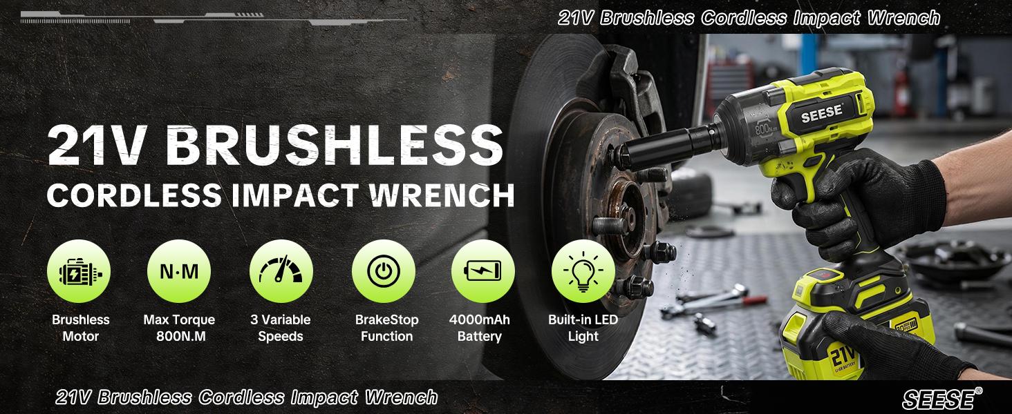 【DealsForYouDays】SEESE 3 in 1 Cordless Impact Wrench 590 FT-LBS(800N.m) 3200IPM 1/2 Impact Gun High Torque Electric Impact Driver Cordless Impact Wrench with 21V 2 x4.0Ah Battery ,LED Light,9 Sockets,8 Drills,6 Screws & Case for HomeCar Tire Lug Nut fathe