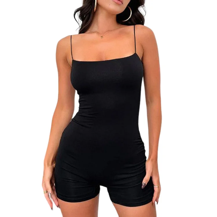 Summer Running Bodysuit Simple Sling Skinny Shorts Jumpsuits for Workout Fitness-Annaletters