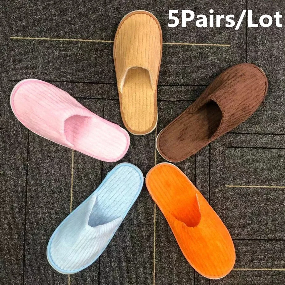 5 Pairs Winter Slippers Men Women  Hotel Disposable Slides Home Travel Sandals Hospitality Footwear One Size on Sale