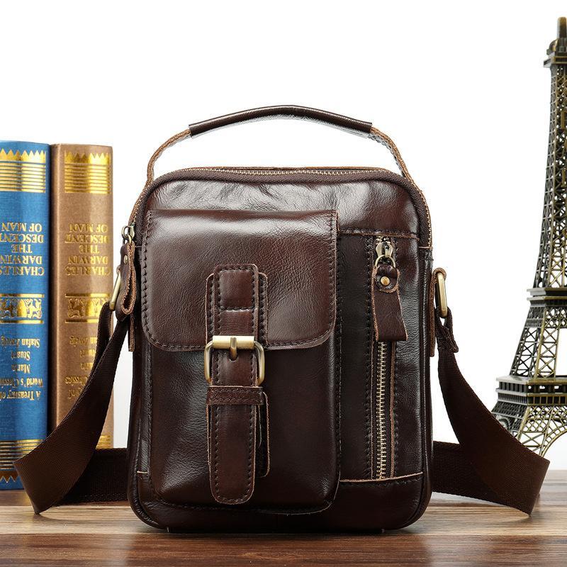 Men's Classic Leather Crossbody Bag Trendy Casual Shoulder Bag