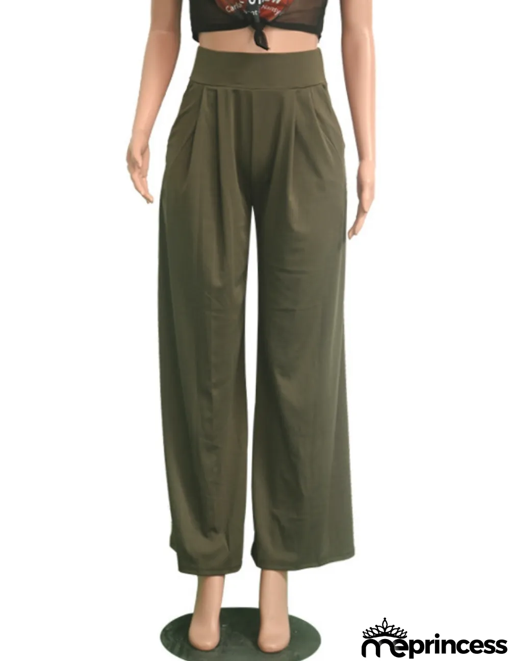 Women Summer Green Wide Legges High Waist Casual Trousers