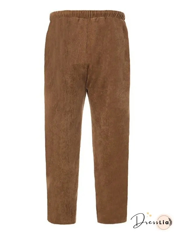 Men's Solid Color Crop Straight Leg Corduroy Pants