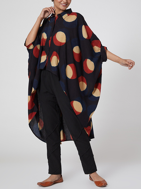 Oversize Irregular Hemline Circle Printed Shirt