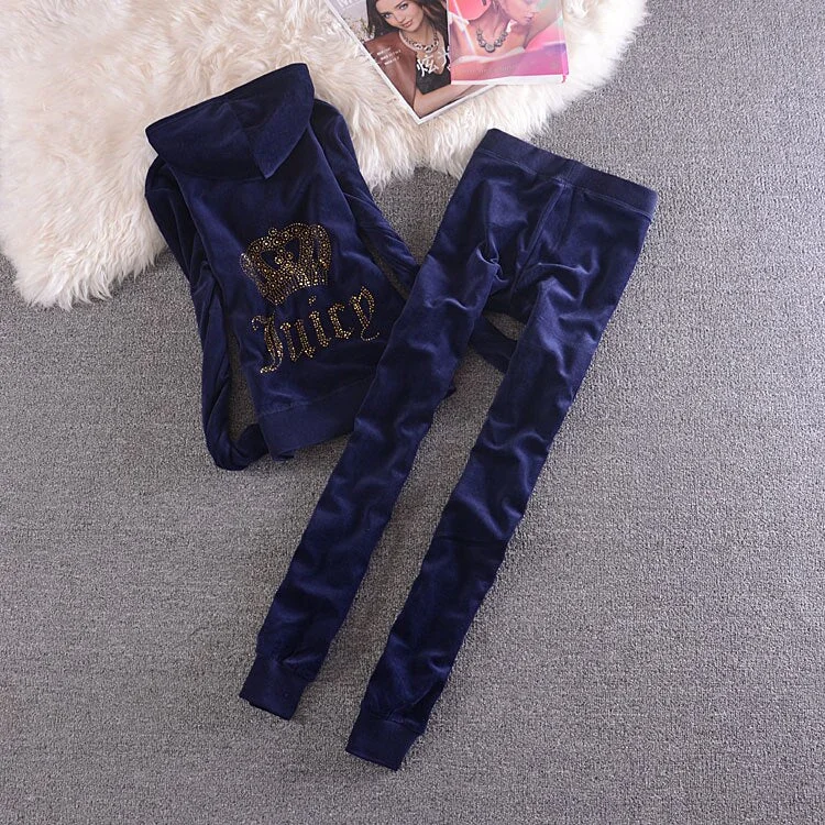 Spring/Fall 2021Velvet Tracksuit Two Piece Set Women Sexy Hooded Long Sleeve Top And Pants Bodysuit Suit Runway Fashion