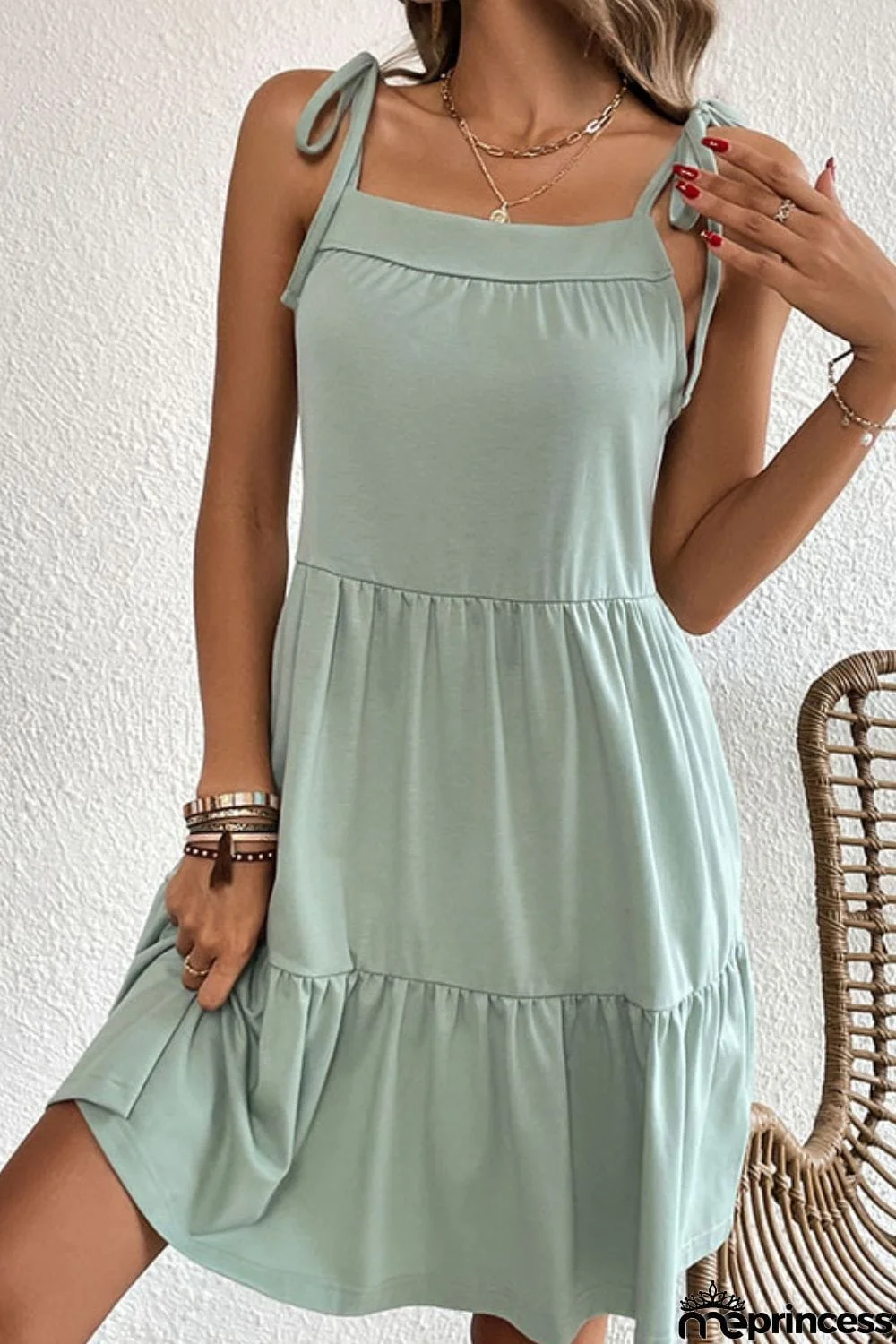 Tie-Shoulder Tiered Dress with Pockets