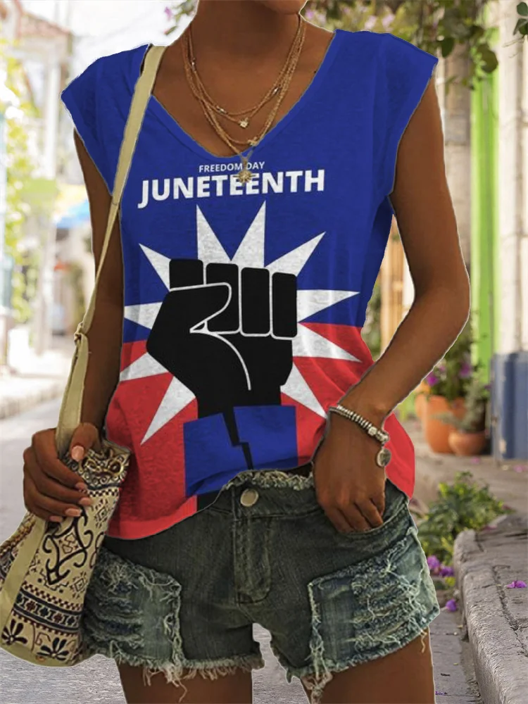 Juneteenth Contrast Color V Neck Tank Top