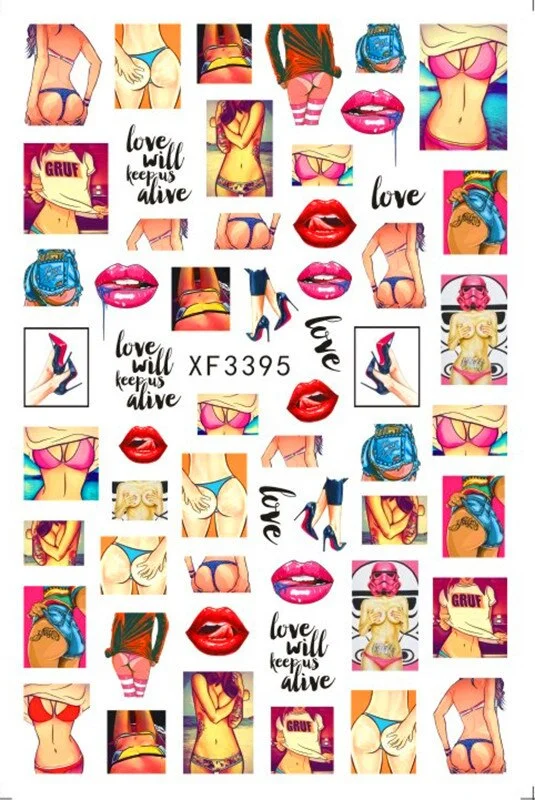 1 Piece of 9.6x6.5CM Valentine's Day Nail Sticker with Adhesive Red Lips Love Sexy European Style Nail Art Design Applique