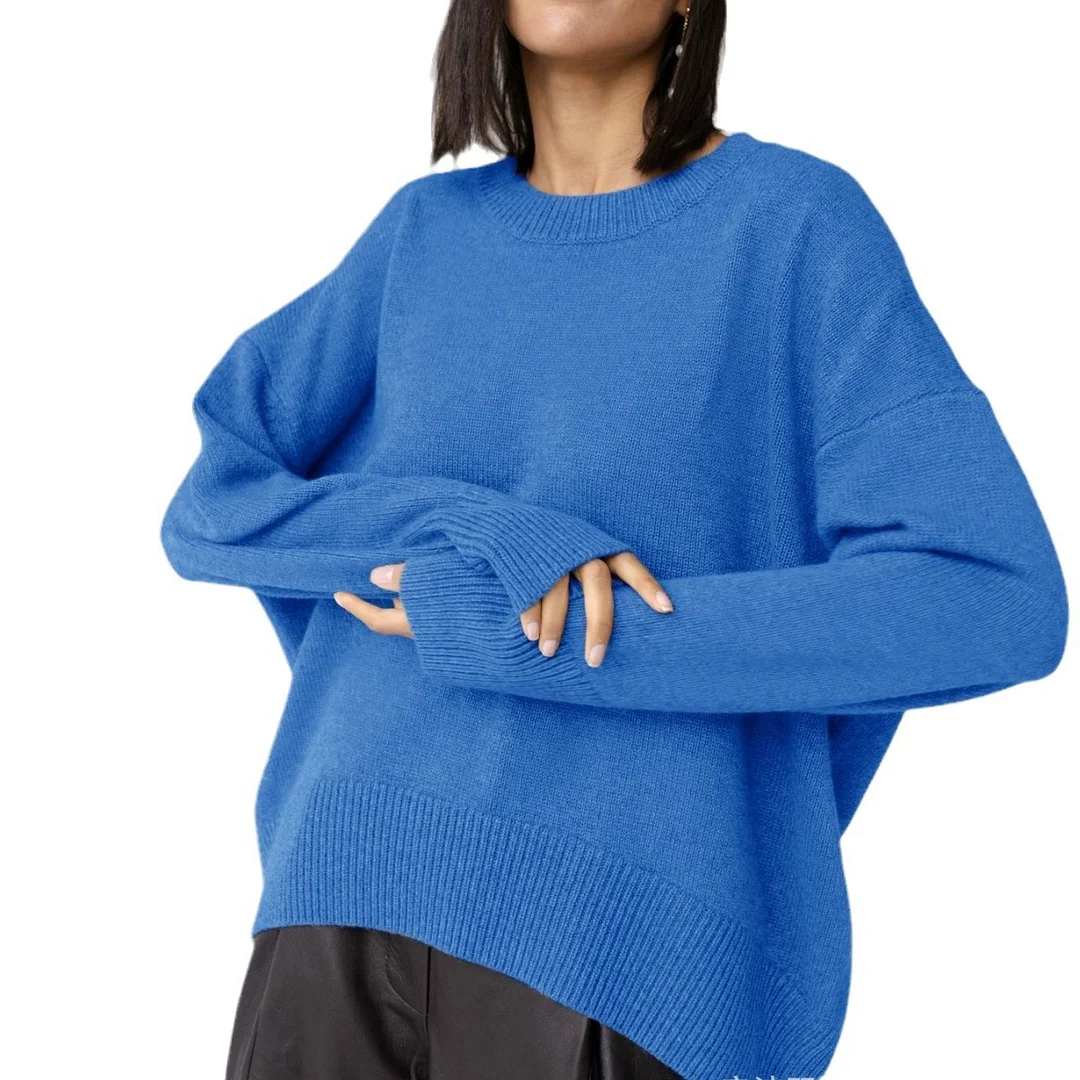 Athvotar Athvotar And Winter Explosion Of Women's Knitted Shirt Round-Neck Solid Color Loose Sweater