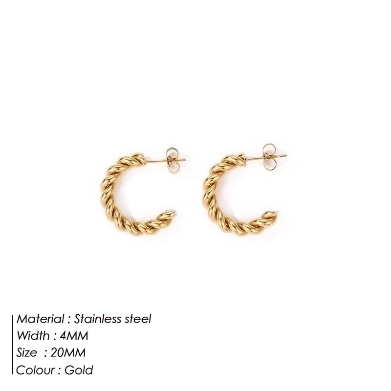 Fashion Stainless Steel Gold-plated C- Shaped Twist Women’s Earrings