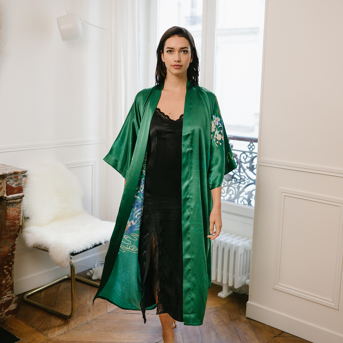 19 Momme Seide Kimono Damen Luxus Grün Glorreich- DE-RealSilkLife