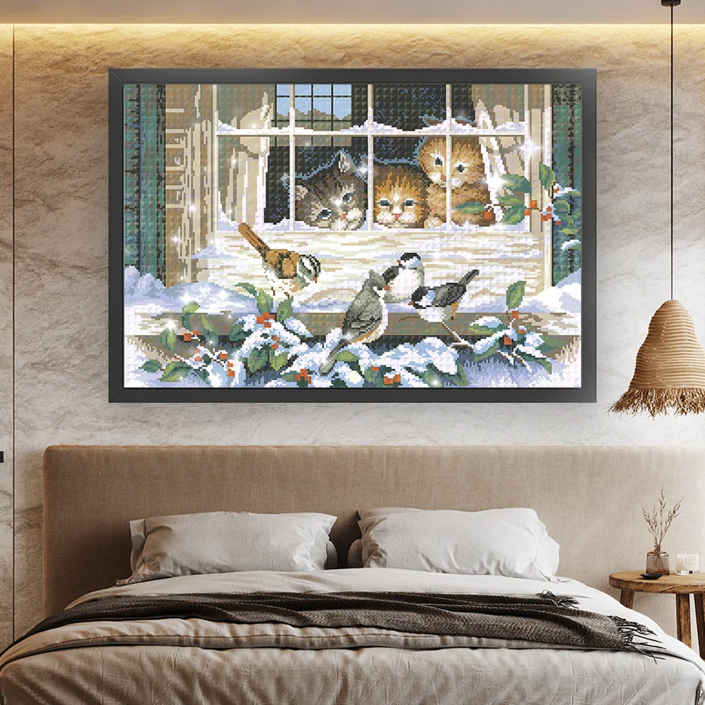 9CT Full Stamped Cross Stitch Bead Embroidery- Cat(Canvas|71*46CM)