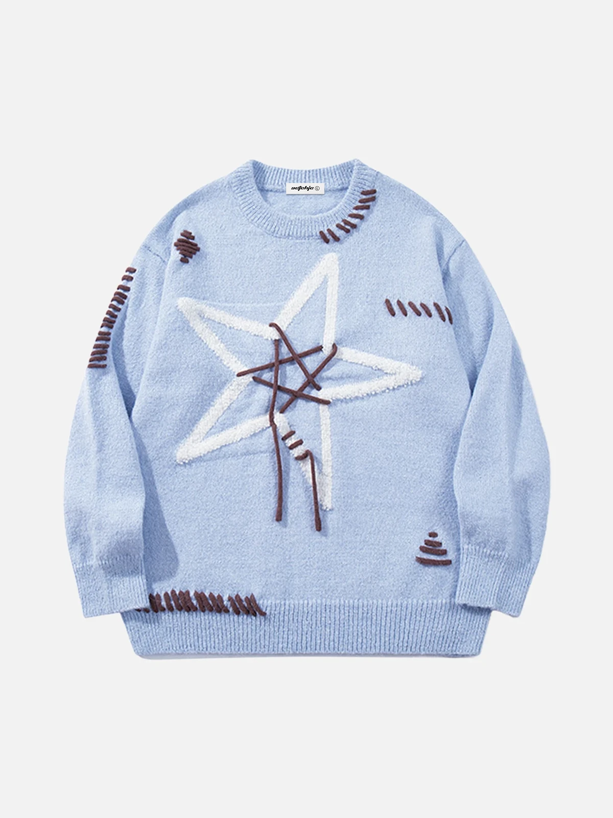 Blue Act Chic Rope Star Jacquard Knit Sweater Front