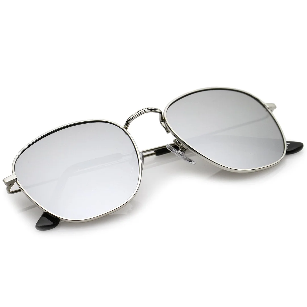 Classic Metal Frame Ultra Slim Temples Colored Mirror Lens Square glasses 53mm