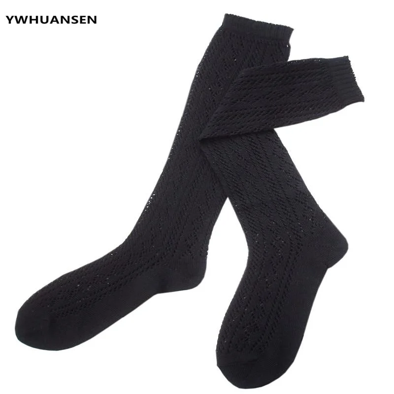 YWHUANSEN High Quality Summer Mesh Long Socks For Girls Cotton Loop Transfer Hollow Out Kids Socks For School Uniform Children