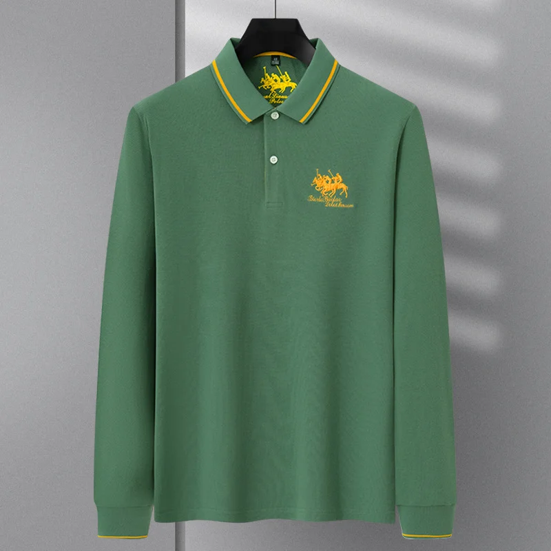 Autumn new long sleeved fashionable pure cotton embroidered polo shirt