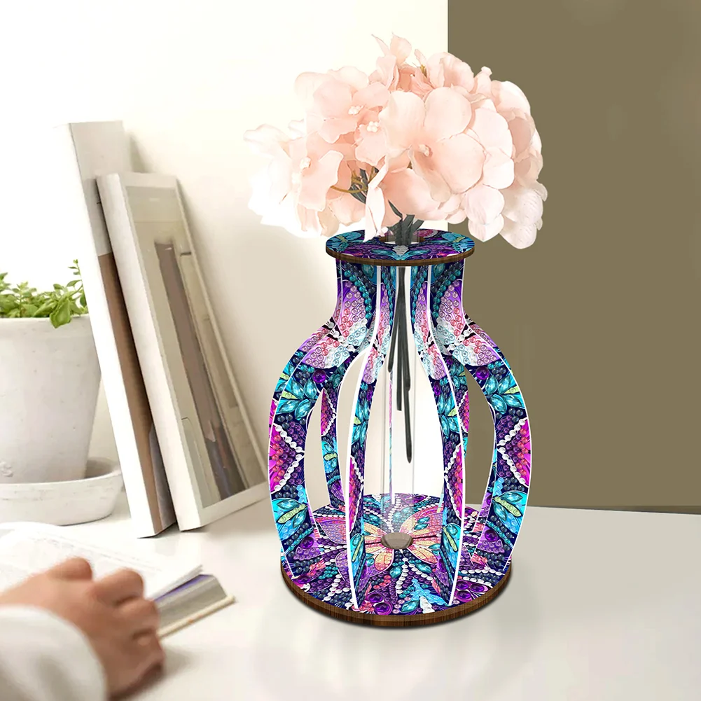 DIY Wood Butterfly Diamond Painting Flower Vase Ornaments for Home Office Decor