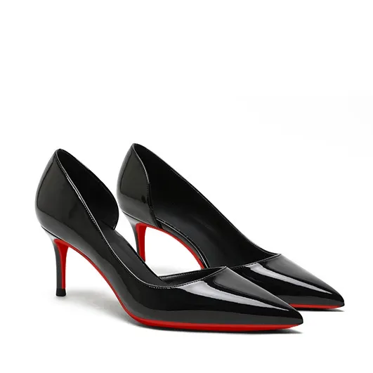 60mm Women's Side Cut-out Closed Pointed Toe Party Daily Red Bottom Pumps-vocosishoes