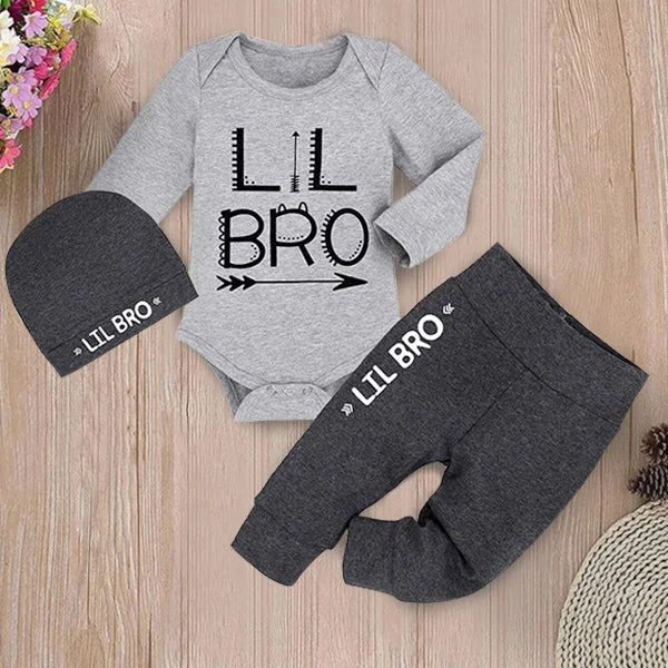 Baby Boy LIL BRO Letter Printed Bodysuit with Pants Baby Set