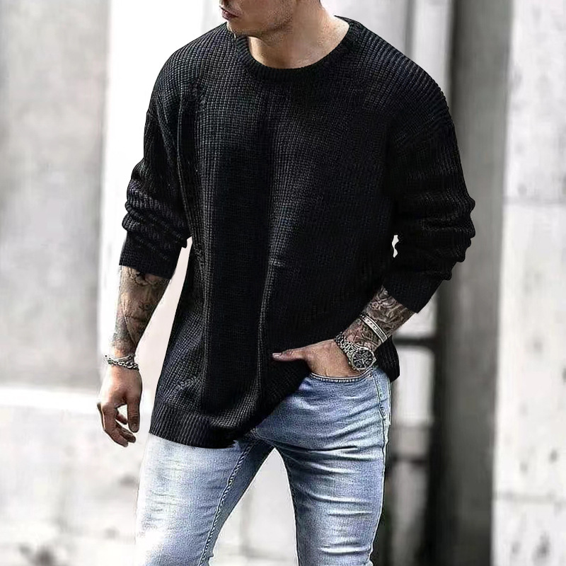 Men's Casual O Neck Solid Color Fashion Harajuku Sports Knitwear