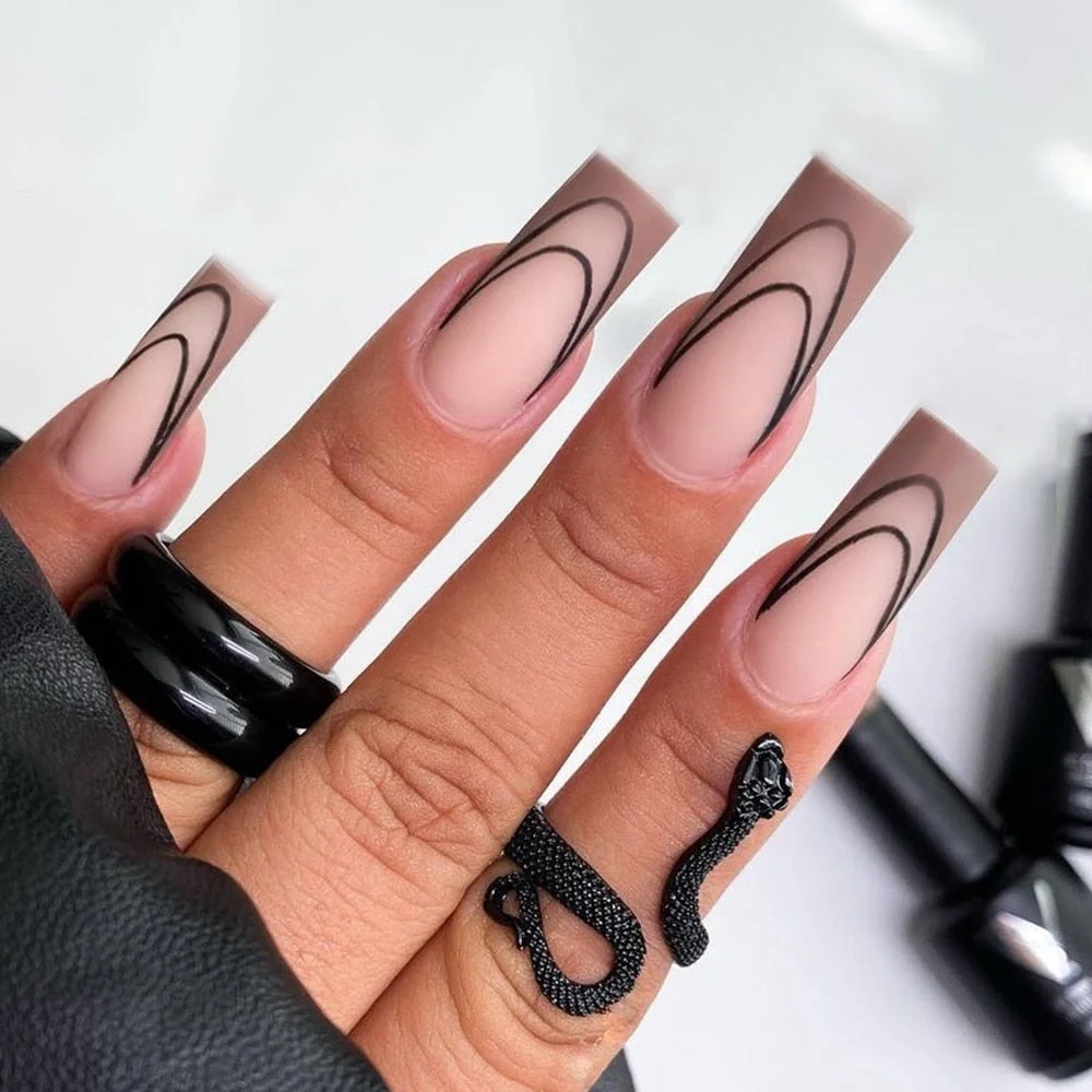 Long Coffin False Nails DIY French Ballerina Fake Nails Women Full Cover Nail Tips Press On Nails With Glue nails accessories
