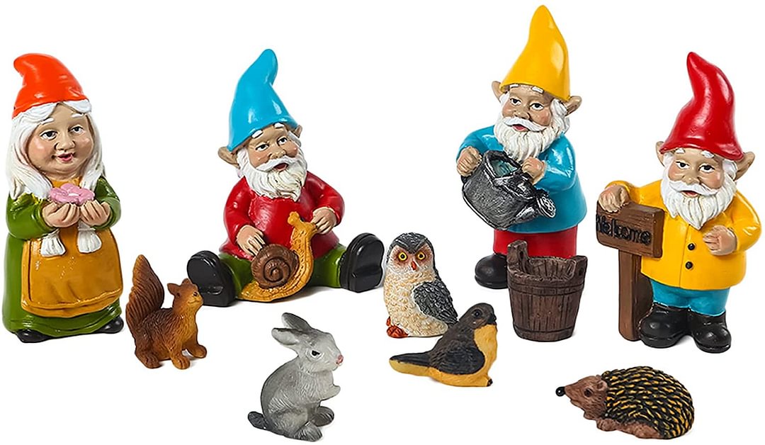 11 PCS Garden Gnome Decoration, Funny Outdoor Gnome, Rabbit, Bird, Squrriel, Owl and Hedgehog Graden Statue for Home Yard Décor
