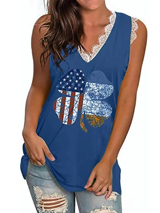 Women Sleeveless V-neck Printed Loose Top