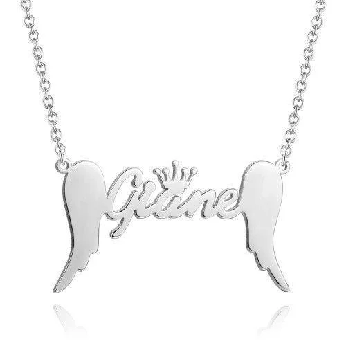 Crown Name Necklace With Angel Wings