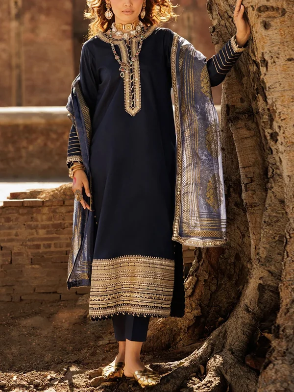 Round Neck Solid Color Top And Trousers Suit