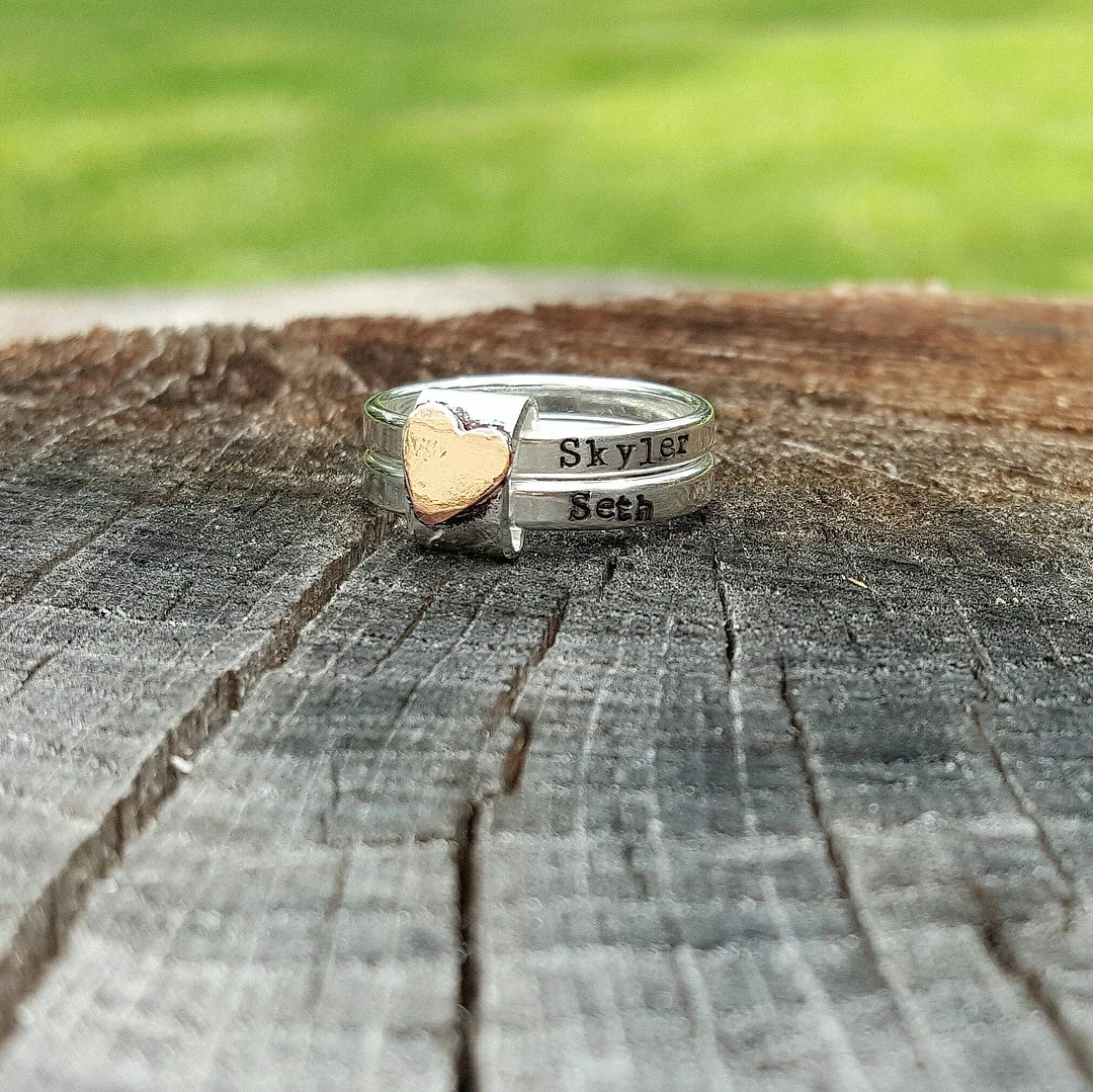 Mothers Rustic Stacking Rings, Personalized Rings, Mother Ring Set, Sterling Silver, Hand Stamped, Gift for Mom, Girlfriend, Friend