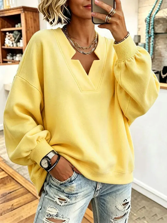 Women's Notch V Neck Oversized Sweatshirt