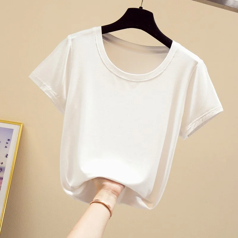 2020 Popular Light Thin High Elastic Fashion Casual Round Collar Short Sleeve T-Shirt Brand High Quality Pure Cotton Women'S Top