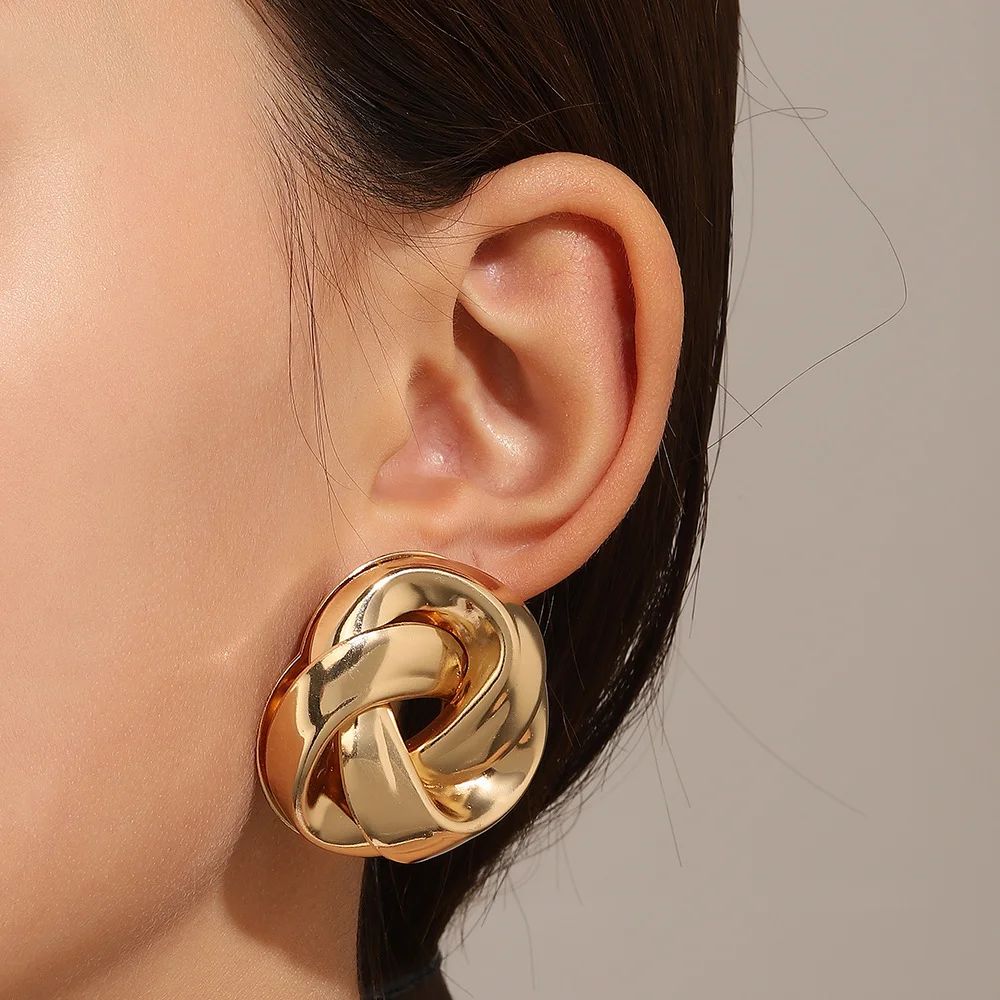 Geometric Twisted Circle Stud Earrings Gold Plated Earrings