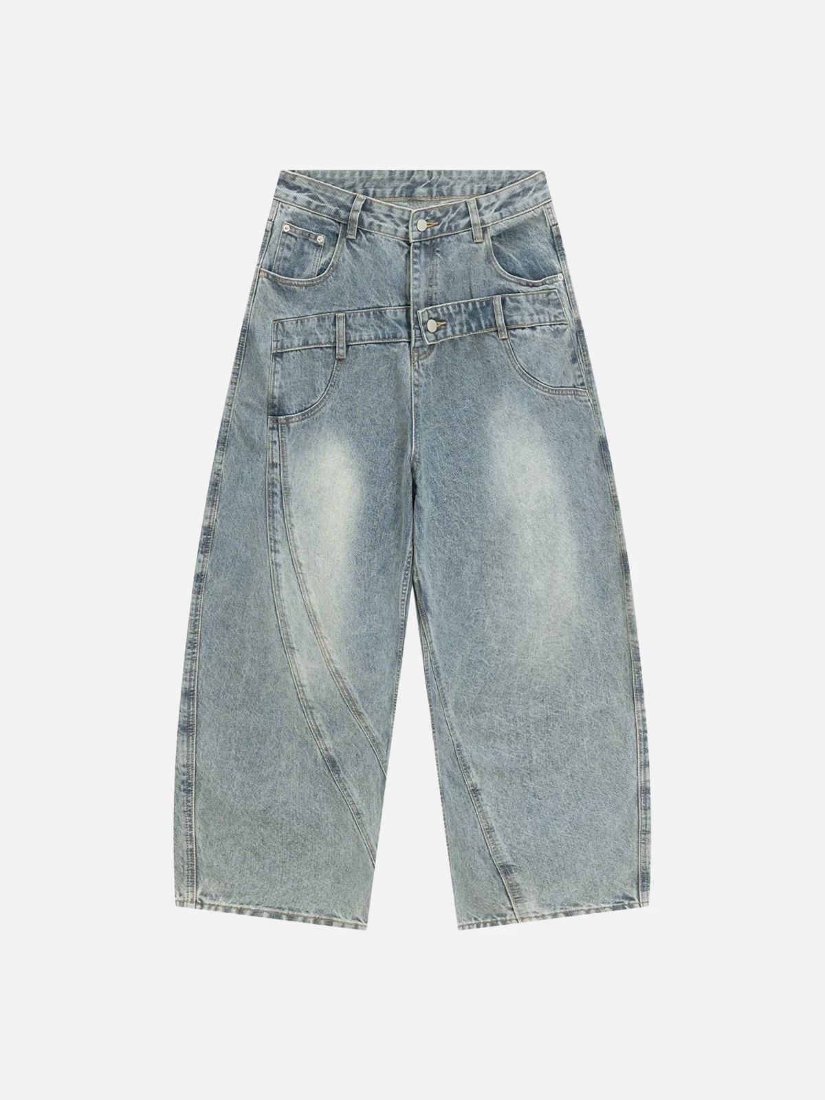 Blue Act Chic Washed Double Waist Baggy Jeans Front