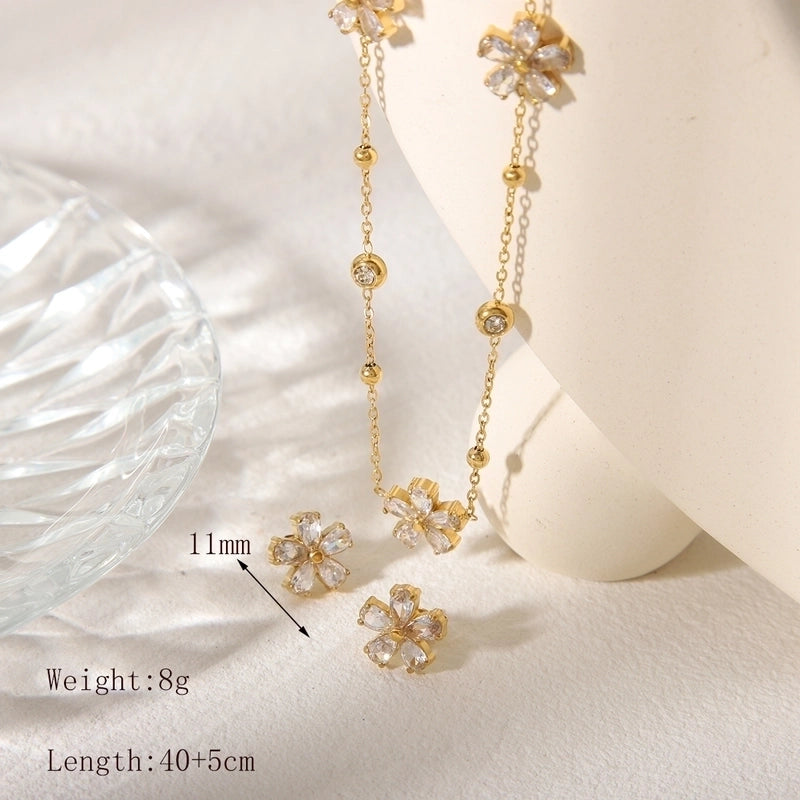 Minimalist Commute Flower 304 Stainless Steel Zircon 18K Gold Plated Jewelry Set