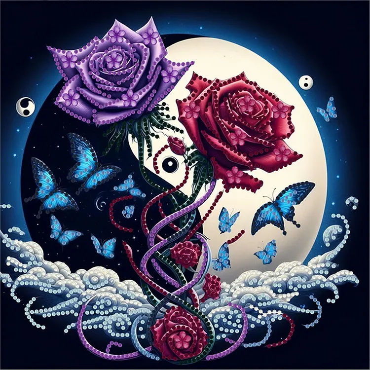 Yin Yang Red Rose 30*30CM (Canvas) Special Shaped Drill Diamond Painting gbfke