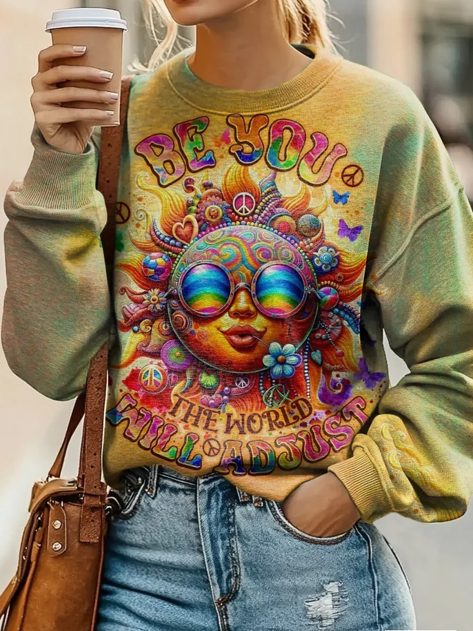 Hippie Sunglasses Sun Graphic Art Print Casual Sweatshirt