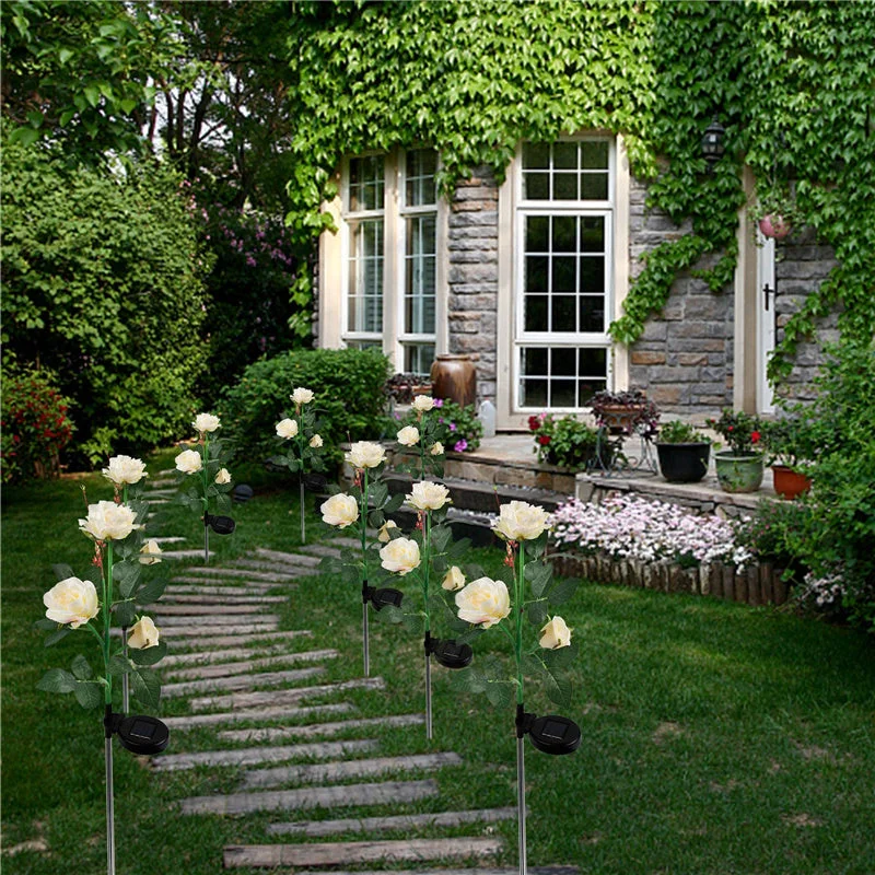 2 Packs Solar Rose Flower Stake Lights With 6 Rose Flowers
