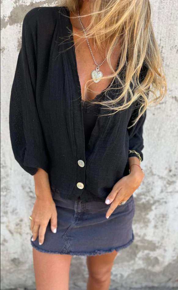 Loose T-shirt Women's V-Neck Casual Cotton Linen