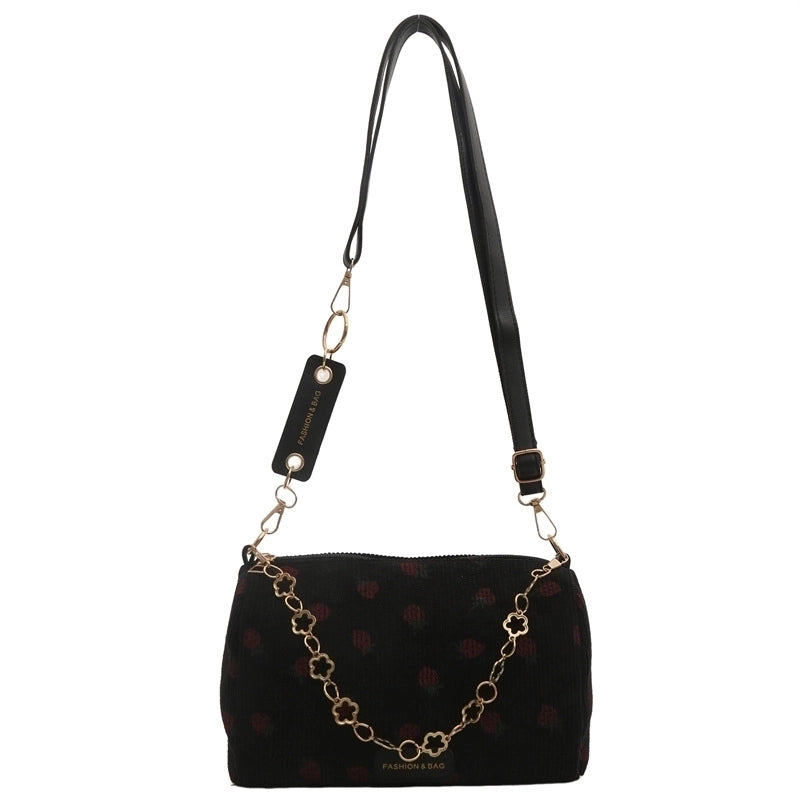 Women’s Medium Special Strawberry Basic Classic Style Cylindrical Zipper Pillow Shape Bag