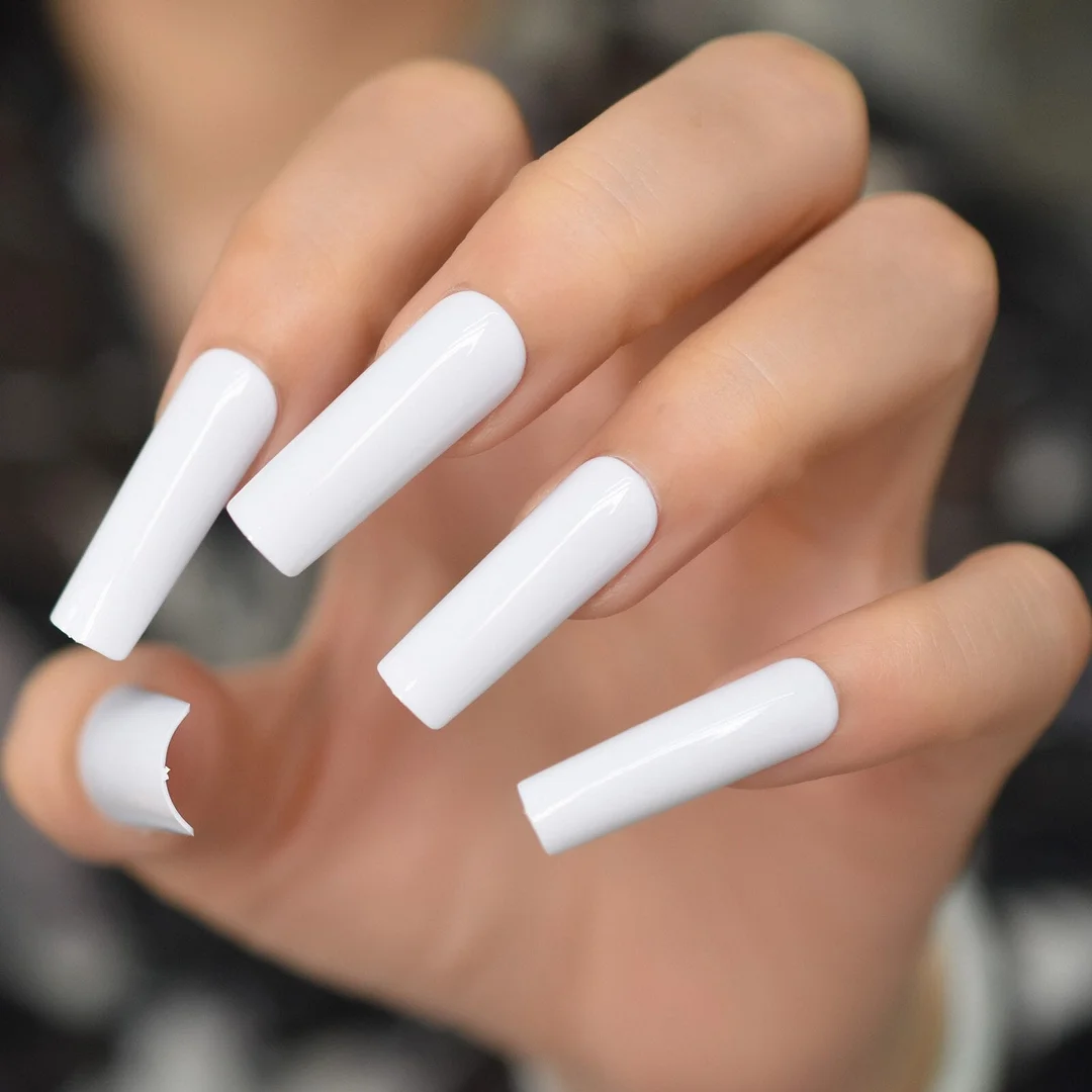 Glossy Big Glossy Fake Nials Reusable Square Nails Dark Green Medium Long Nails Manicure Design Fake Nails Pure Color To Choose-Nail Inspo