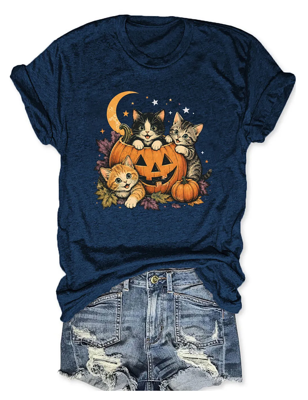 Cute Halloween Pumpkin Kitten Cat T-shirt